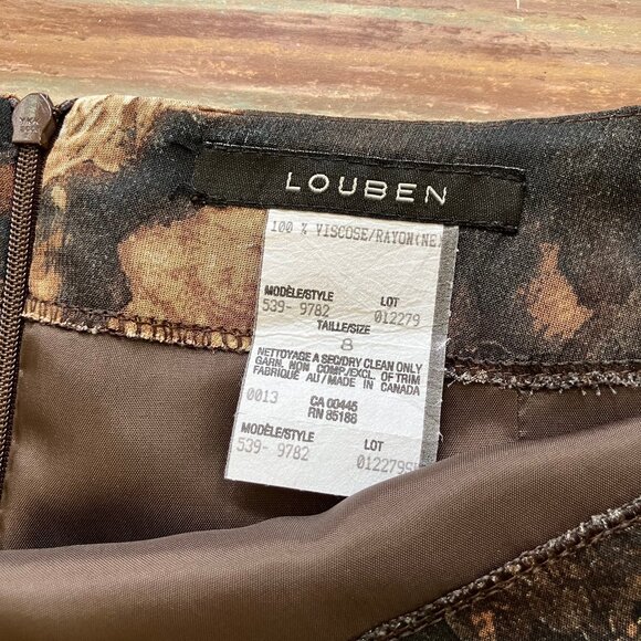 Autumn Rose Knee Length Skirt Vintage 90s Louben Neutral Brown Made in Canada - Picture 2 of 5